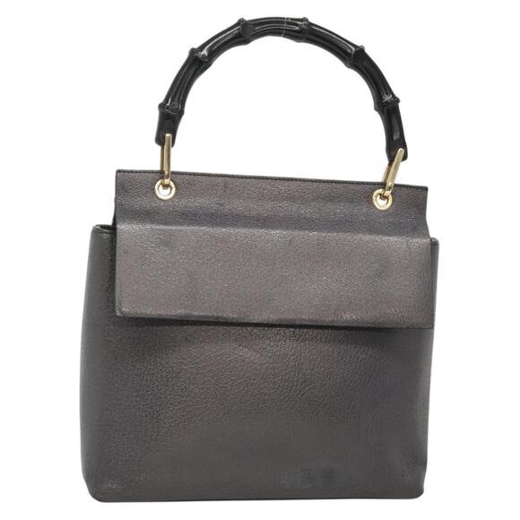 GUCCI Bamboo Hand Bag Leather Gold Charcoal Gray 001 3444 001 3444 - Picture 1 of 16